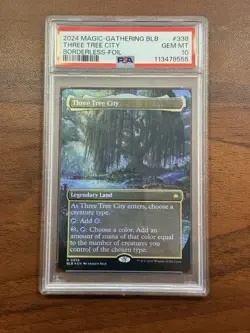 2024 MTG BLOOMBURROW BORDERLESS-FOIL #338 THREE TREE CITY PSA 10 - Image 1
