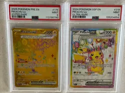 Pokemon PRE EN Pikachu 179/131 & Pokemon SSP Pikachu 219/191 PSA 9 Two Card Lot - Image 1