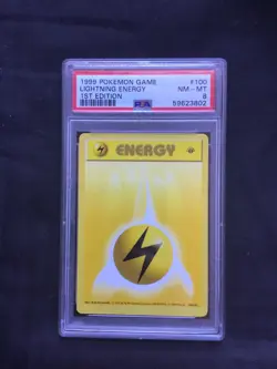 Pokemon Cards: Base Set 1st Edition Common: Lightning Energy 100/102 PSA 8 - Image 1