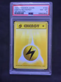 Pokemon Cards: Base Set 1st Edition Common: Lightning Energy 100/102 PSA 8 - Image 2