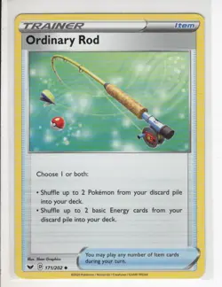 ORDINARY ROD TRAINER SWORD & SHIELD SET POKEMON CARD 171/202 NM/M - Image 1