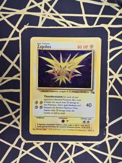 🔥 Zapdos 15/62 🔥 Original Holo Rare Fossil Set Pokemon Card WOTC TCG 1999 - Image 1