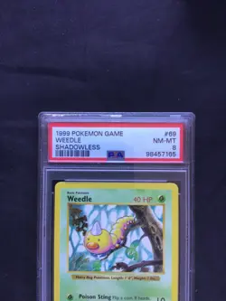Pokemon Cards: Base Set Shadowless Common: Weedle 69/102 PSA 8 - Image 3