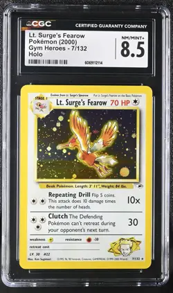 CGC 8.5 Lt. Surge's Fearow 2000 Gym Heroes 7/132 Holo Pokemon Card - Image 1
