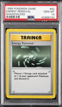 1999 POKEMON BASE SET SHADOWLESS #92 ENERGY REMOVAL PSA 10 - Image 1