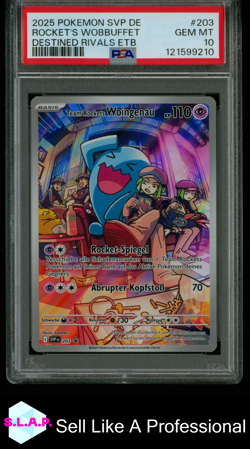 ROCKET'S WOBBUFFET DEST RIV ETB POKEMON SVP DE-SV BLCK STR PRM 2025 203 PSA 10 - Image 1