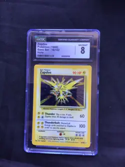 Pokemon Cards: Base Set Rare Holo: Zapdos 16/102 CGC 8 - Image 1