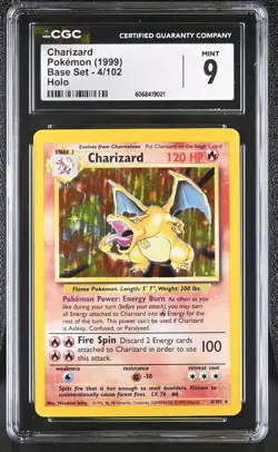 CGC 9 MINT Charizard 1999 Base Set 4/102 Holo Pokemon Card - Image 1
