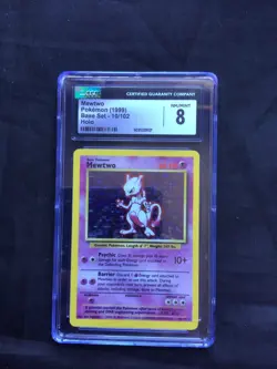 Pokemon Cards: Base Set Rare Holo: Mewtwo 10/102 CGC 8 - Image 1
