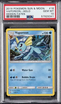2019 POKEMON SUN & MOON HIDDEN FATES #18 VAPOREON-HOLO PSA 10 - Image 1