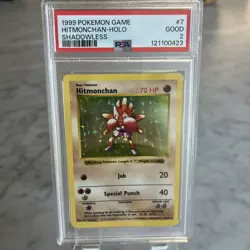 1999 Pokemon Game Hitmonchan #7 Shadowless Holo PSA 2 - Image 1