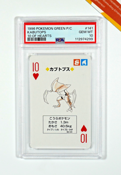Pokemon PSA 10 Kabutops #141 10 Of Hearts Green Playing Card Poker 1996 Japanese - Image 1