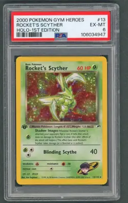 Pokemon Cards - PSA 6 1st Edition Rocket's Scyther 13/132 - Gym Heroes - EX-MT - Image 1