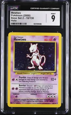 CGC 9 MINT Mewtwo 2000 Base Set 2 10/130 Holo Pokemon Card - Image 1