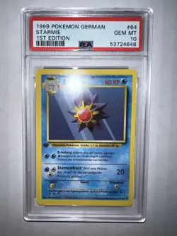 Pokemon 1999 Base German 1st edition Starmie Card *GEM MINT PSA 10* - Image 1