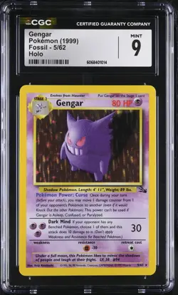 CGC 9 MINT Gengar 1999 Fossil 5/62 Holo Pokemon Card - Image 1
