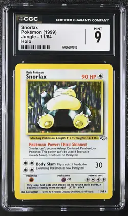 CGC 9 MINT Snorlax 1999 Jungle 11/64 Holo Pokemon Card - Image 1