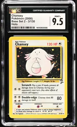 CGC 9.5 MINT+ Chansey 2000 Base Set 2 3/130 Holo Rare SWIRL Pokemon Card - Image 1