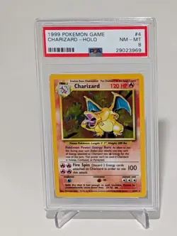 1999 Pokemon Base Set Unlimited #4 Charizard-Holo PSA 8 - Image 1