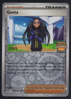 Pokemon TCG Geeta Obsidian 188/197 Regional Championships STAFF Stamp Promo Card - Image 1