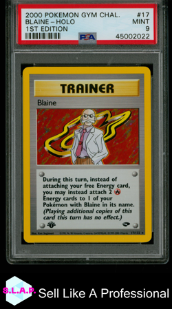 BLAINE-HOLO 1ST EDITION POKEMON GYM CHALLENGE 2000 17 PSA 9 - Image 1