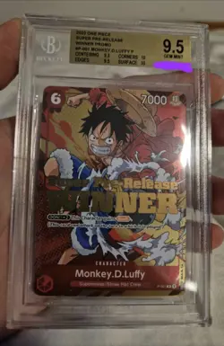One Piece Card Game Monkey.D.Luffy P-001 Promo Super Pre release Winner BGS 9,5 - Image 1