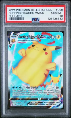 2021 POKEMON CELEBRATIONS #009 FULL ART/SURFING PIKACHU VMAX PSA 10 - Image 1