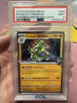 2025 POKEMON DESTINED RIVALS POKEMON CENTER #096 TEAM ROCKET'S TYRANITAR PSA 9 - Image 1