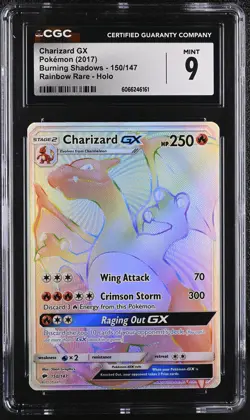 CGC 9 MINT Charizard GX Burning Shadows 150/147 Rainbow Rare Holo Pokemon Card - Image 1