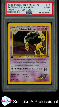 SABRINA'S ALAKAZAM HOLO-1ST EDITION POKEMON GYM CHALLENGE 2000 16 PSA 9 - Image 1