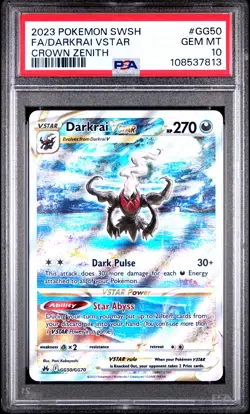 2023 POKEMON SWORD & SHIELD CROWN ZENITH #GG50 FULL ART/DARKRAI VSTAR PSA 10 - Image 1
