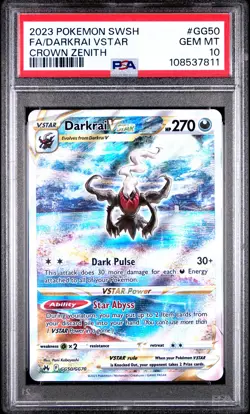 2023 POKEMON SWORD & SHIELD CROWN ZENITH #GG50 FULL ART/DARKRAI VSTAR PSA 10 - Image 1