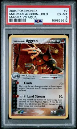2004 POKEMON EX TEAM MAGMA VS TEAM AQUA #7 TEAM MAGMA'S AGGRON-HOLO PSA 6 - Image 1