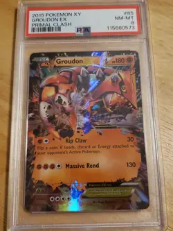2015 Pokemon XY Groudon EX 85/160 Primal Clash NM-MT PSA 8 - Image 1