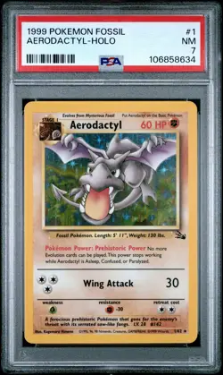 1999 POKEMON FOSSIL #1 AERODACTYL-HOLO PSA 7 - Image 1