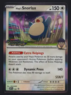 Pokemon TCG Hop's Snorlax SVP 184 Prerelease Staff Stamp Journey Together - Image 1