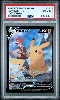 2022 POKEMON SWORD & SHIELD LOST ORIGIN #TG16 FULL ART/PIKACHU V PSA 10 - Image 1