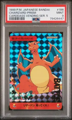 PSA 9 - CHARIZARD-PRISM 1999 POKEMON JPN BANDAI CARDDASS VENDING SERIES 5 #186 - Image 1