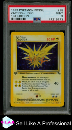 ZAPDOS-HOLO 1ST EDITION POKEMON FOSSIL 1999 15 PSA 9 - Image 1