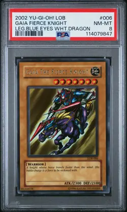 2002 YU-GI-OH! LOB-LEGEND OF BLUE EYES WHITE DRAGON GAIA THE FIERCE KNIGHT PSA 8 - Image 1