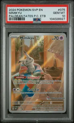 MIMIKYU SVP 075 POKEMON CENTER STAMPED PALDEAN FATES PSA 10 POKEMON CARD - Image 1