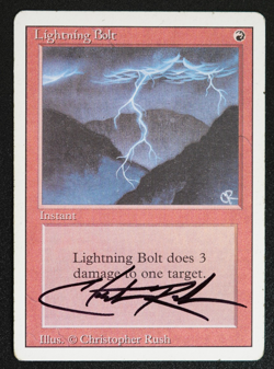 Lightning Bolt SIGNED Christopher Rush Magic Card Revised MTG - Image 1
