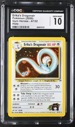 CGC 10 GEM MINT Erika's Dragonair 2000 Gym Heroes 4/132 Holo Pokemon Card - Image 1