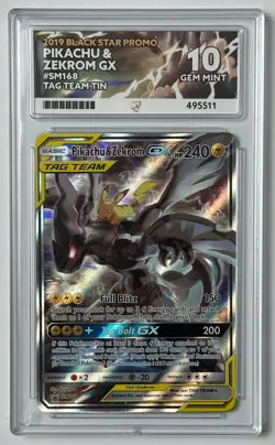 PIKACHU & ZEKROM GX SM168 TAG TEAM TIN PROMO ACE 10 POKEMON CARD PERFECT SUBS - Image 1
