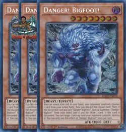 Yugioh! 3x Danger! Bigfoot! Alt Art RA03-EN019 Secret Rare 1st Ed NM - Image 1