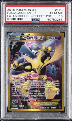 2016 POKEMON XY FATES COLLIDE SECRET #125 FULL ART/ALAKAZAM EX PSA 10 - Image 1