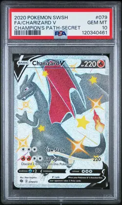 2020 POKEMON SWORD & SHIELD CHAMP'S PATH SECRET #079 FULL ART/CHARIZARD V PSA 10 - Image 1