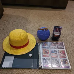 One Piece CCG Card Game Binder Collection w/ Monkey D Luffy hat & Gum Gum Berry - Image 1