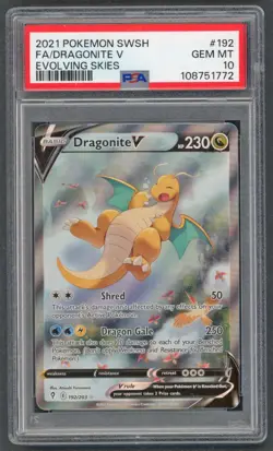 Pokemon Cards - PSA 10 Dragonite V 192/203 - Evolving Skies - GEM MT - Image 1
