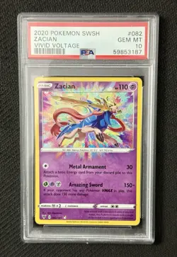 PSA 10 Zacian 082/185 Amazing Rare SWSH: Vivid Voltage Pokemon TCG - Image 1